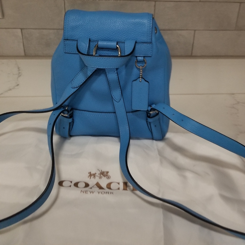 SOLD! NWOT! Coach Mini Turnlock Rucksack Backpack Pebbled Leather Azure Blue - Picture 8 of 16